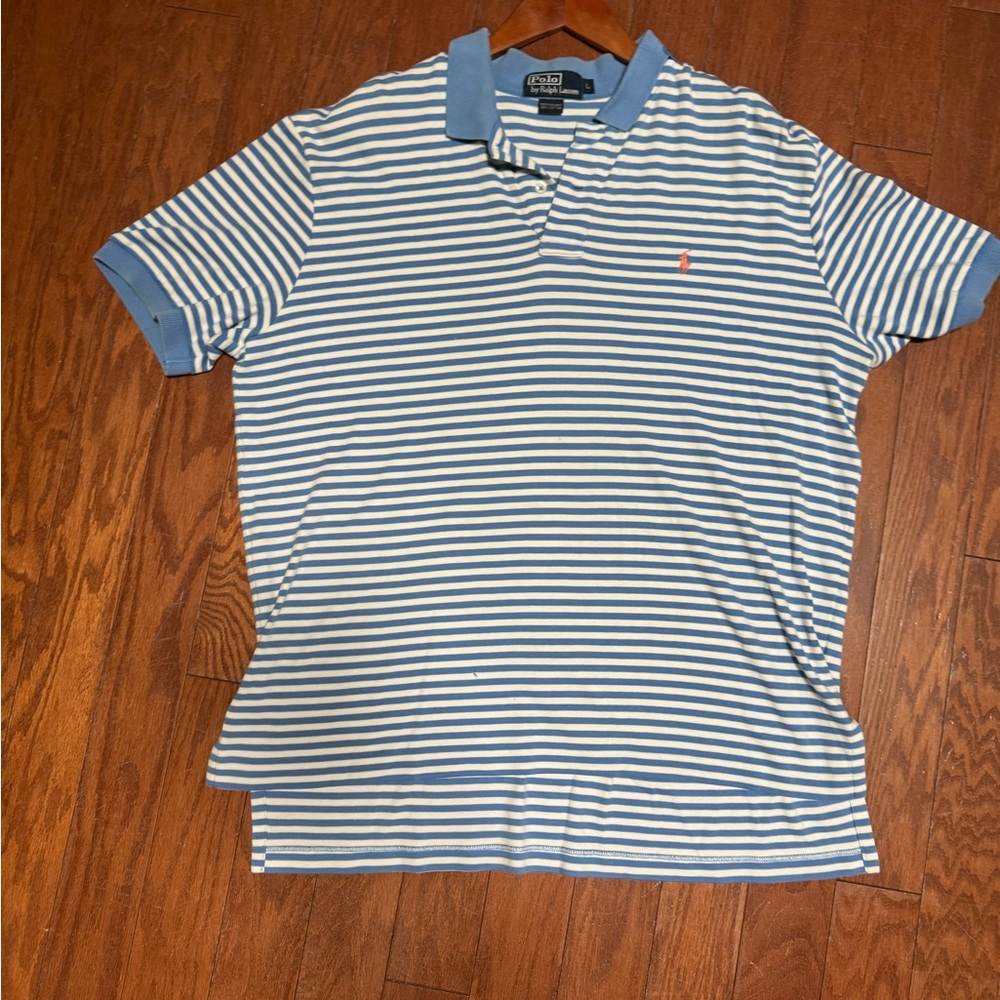 Polo by Ralph Lauren Light Blue and White Striped Polo Shirt